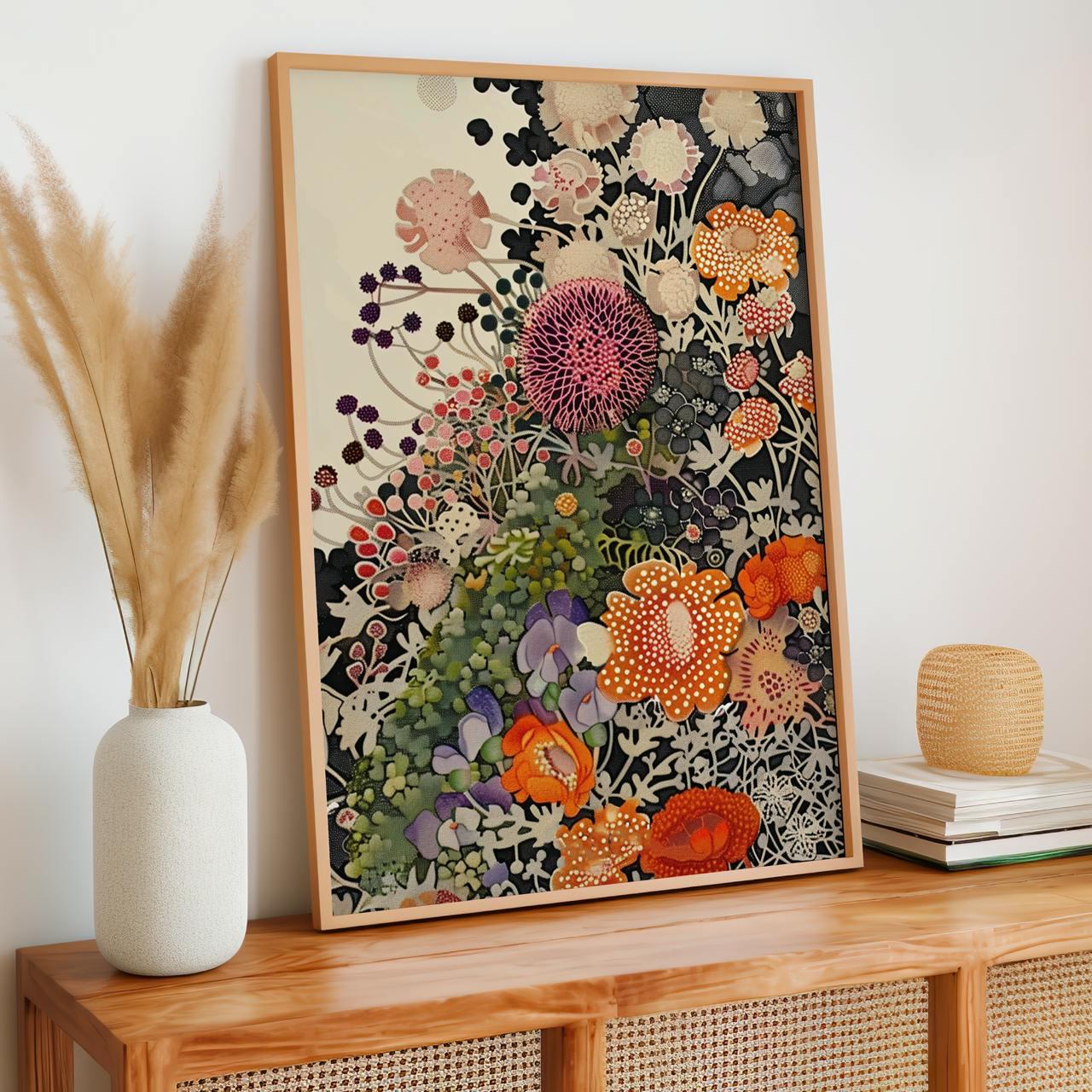 Botanical Floral Wall Art Unframed, Dotted Wildflower Poster, Yayoi Kusama Inspired Japandi Decor For Living Room