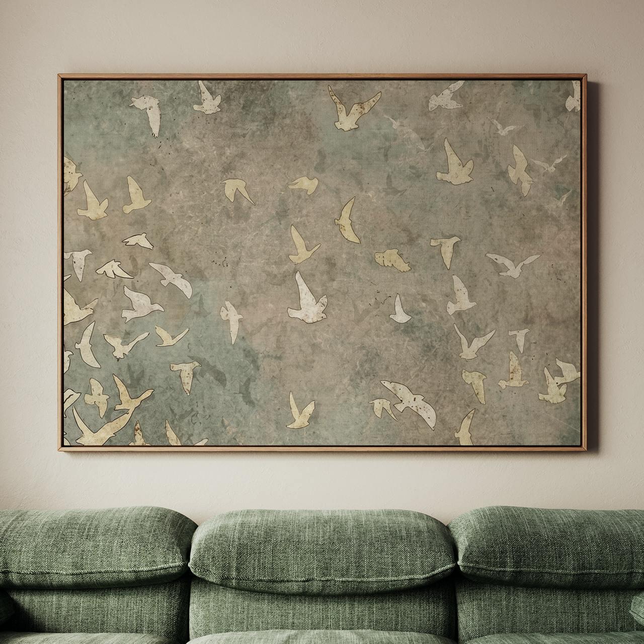 Minimalist Flying Birds Silhouette Poster, Large Neutral Canvas Wall Art, Abstract Vintage Farmhouse Living Decor, ART16
