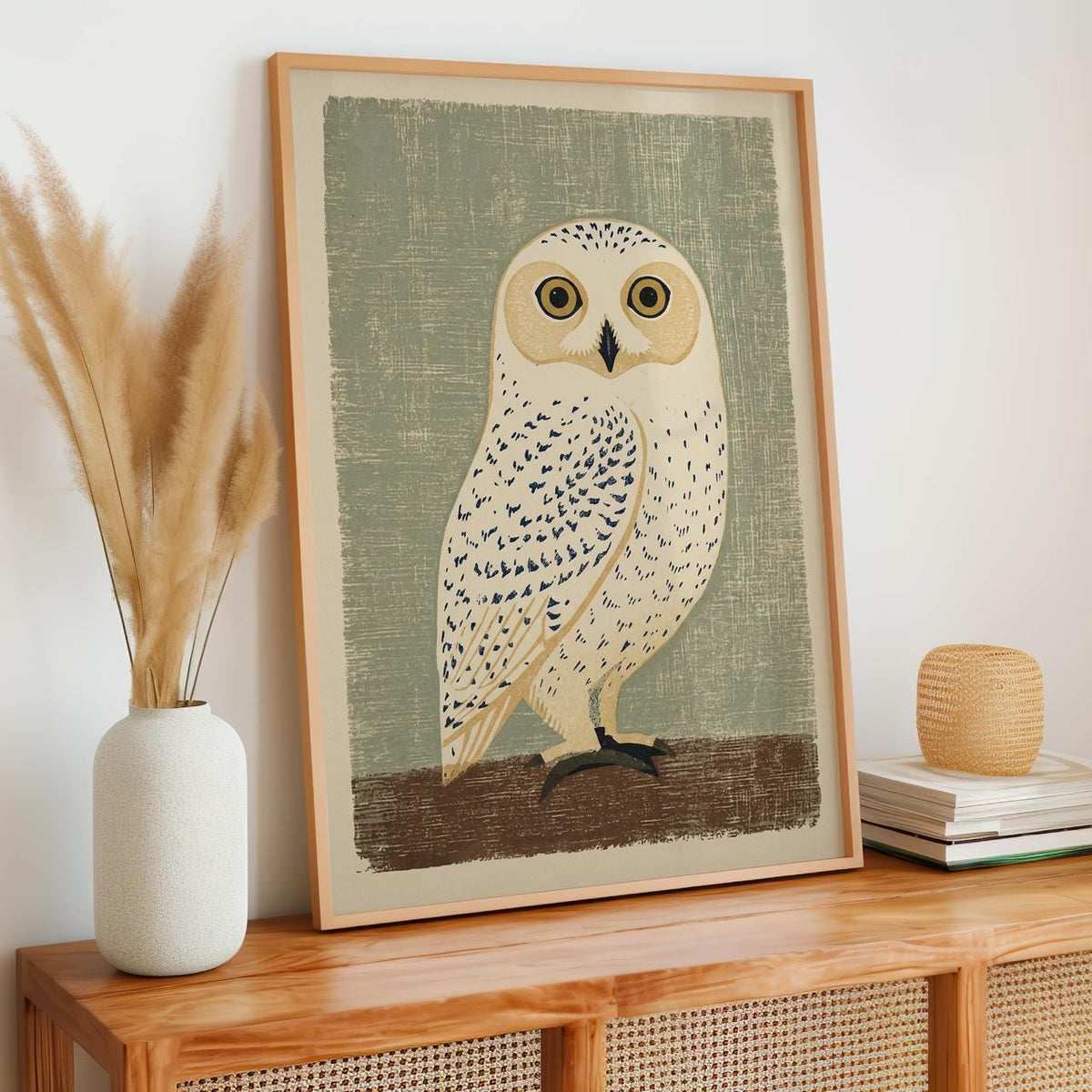 Vintage Japanese Owl Artwork, Mid Century Woodblock Animal Print, Minimalist Bird Nature Decor, ART128