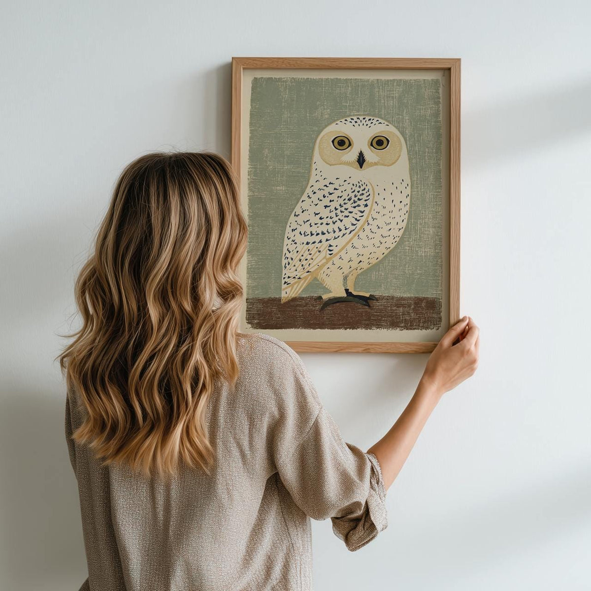Vintage Japanese Owl Artwork, Mid Century Woodblock Animal Print, Minimalist Bird Nature Decor, ART128
