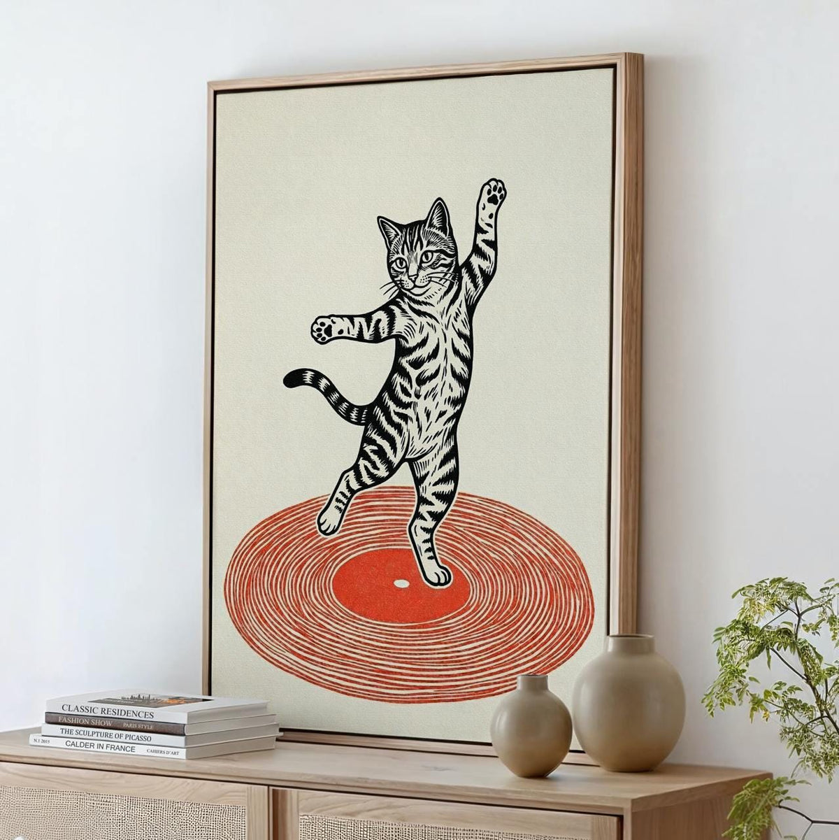 Retro Record Player Dancing Art Print, Modern Music Illustration Poster, Quirky Wall Decor For Bar Living Room
