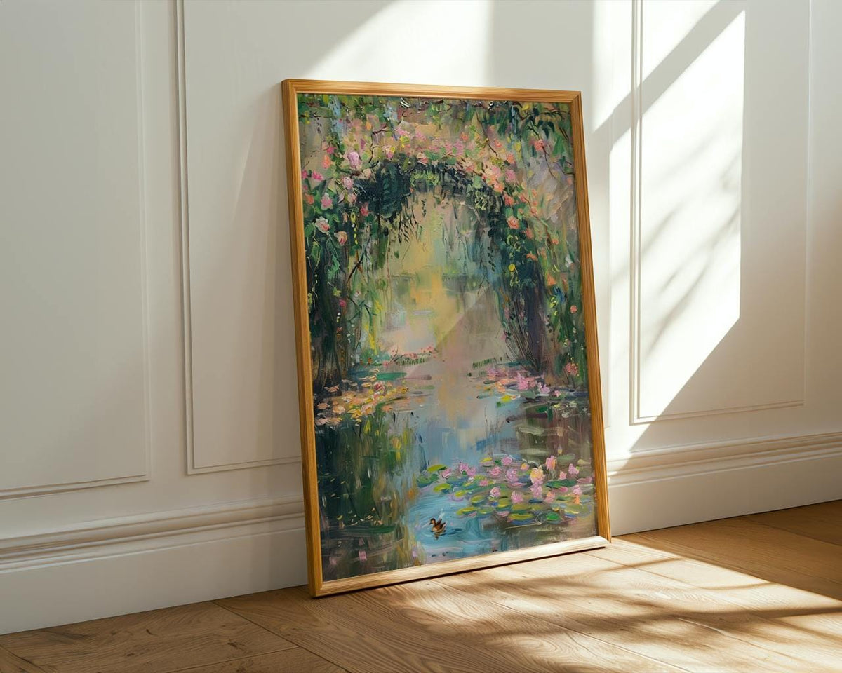 Monet Style Pastel Oil Painting Print, French Country Floral Wall Decor, Impressionist Water Lily Vintage Art, ART214