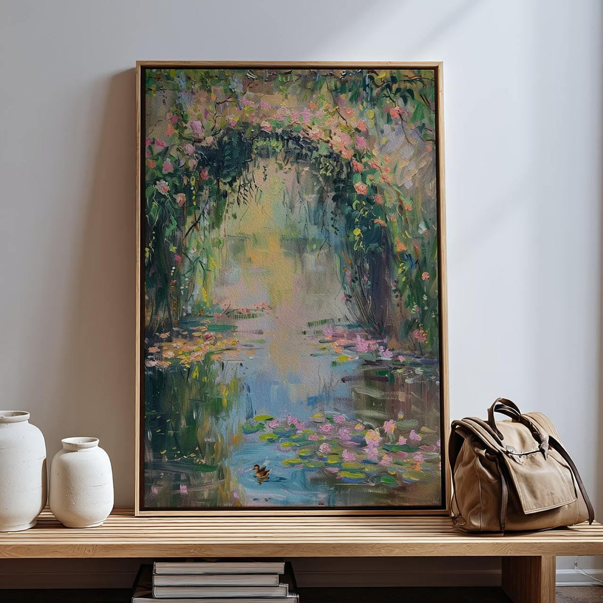Monet Style Pastel Oil Painting Print, French Country Floral Wall Decor, Impressionist Water Lily Vintage Art, ART214