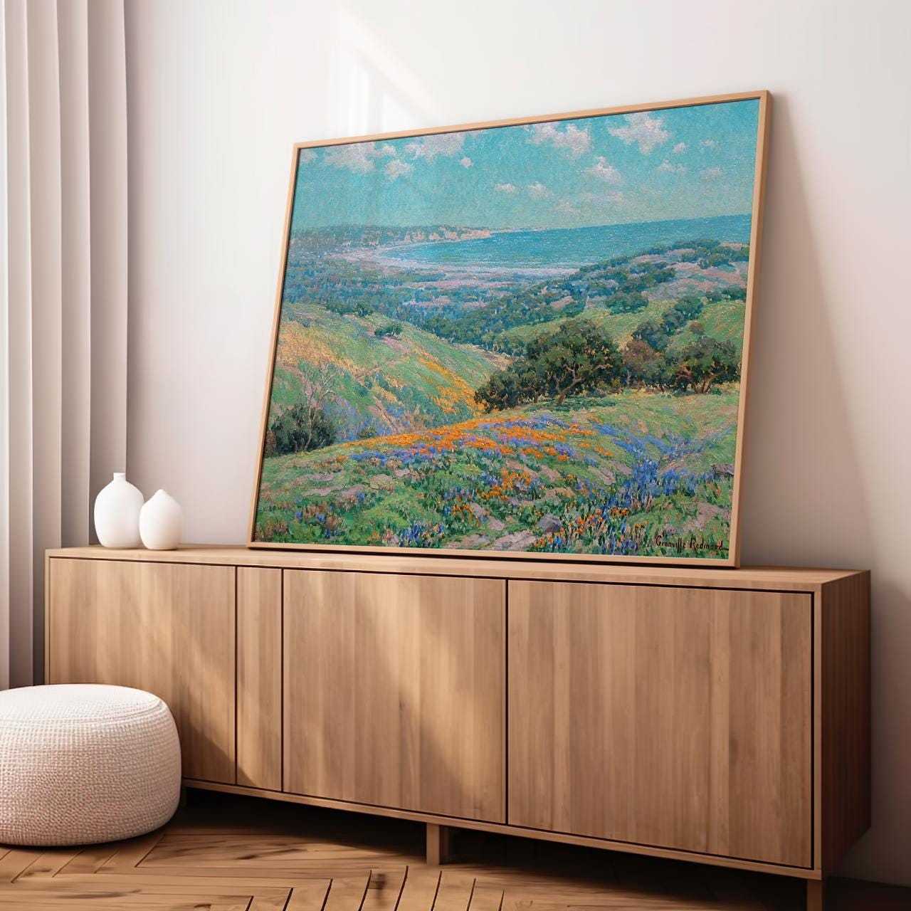 Granville Redmond, Malibu Coast Spring (1929) - California Impressionist Print, Coastal Wildflowers Scene, Canvas Landsc