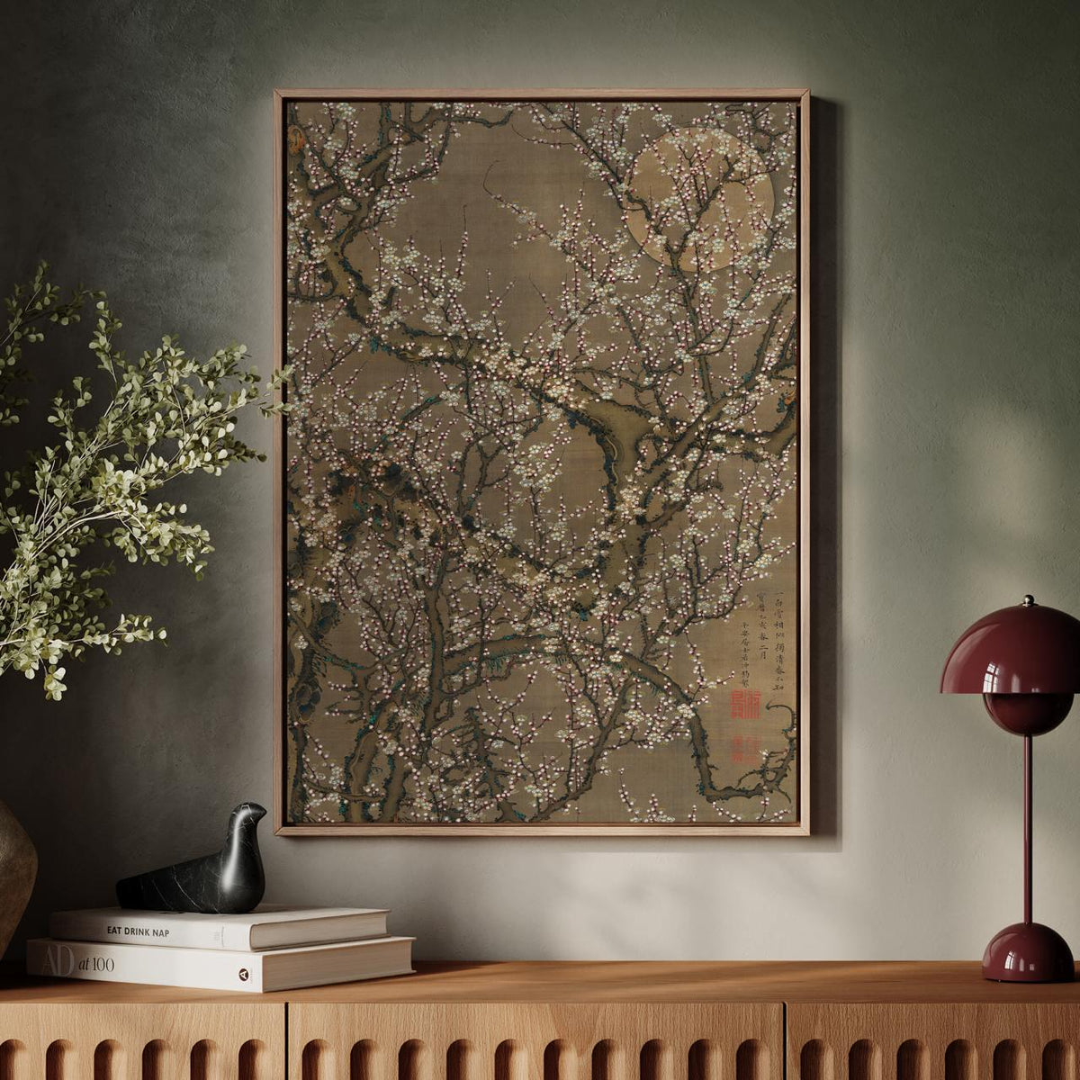 Ito Jakuchu, White Plum Blossoms and Moon (1755) - Edo Period Print, Minimalist Night Blossom, Canvas Wall Art Decor