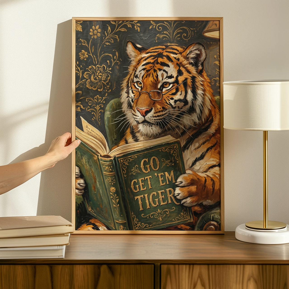 Motivational Tiger Reading Print, Humorous Bookworm Wall Art, Library Office Study Decor, Inspirational Animal Poster, A