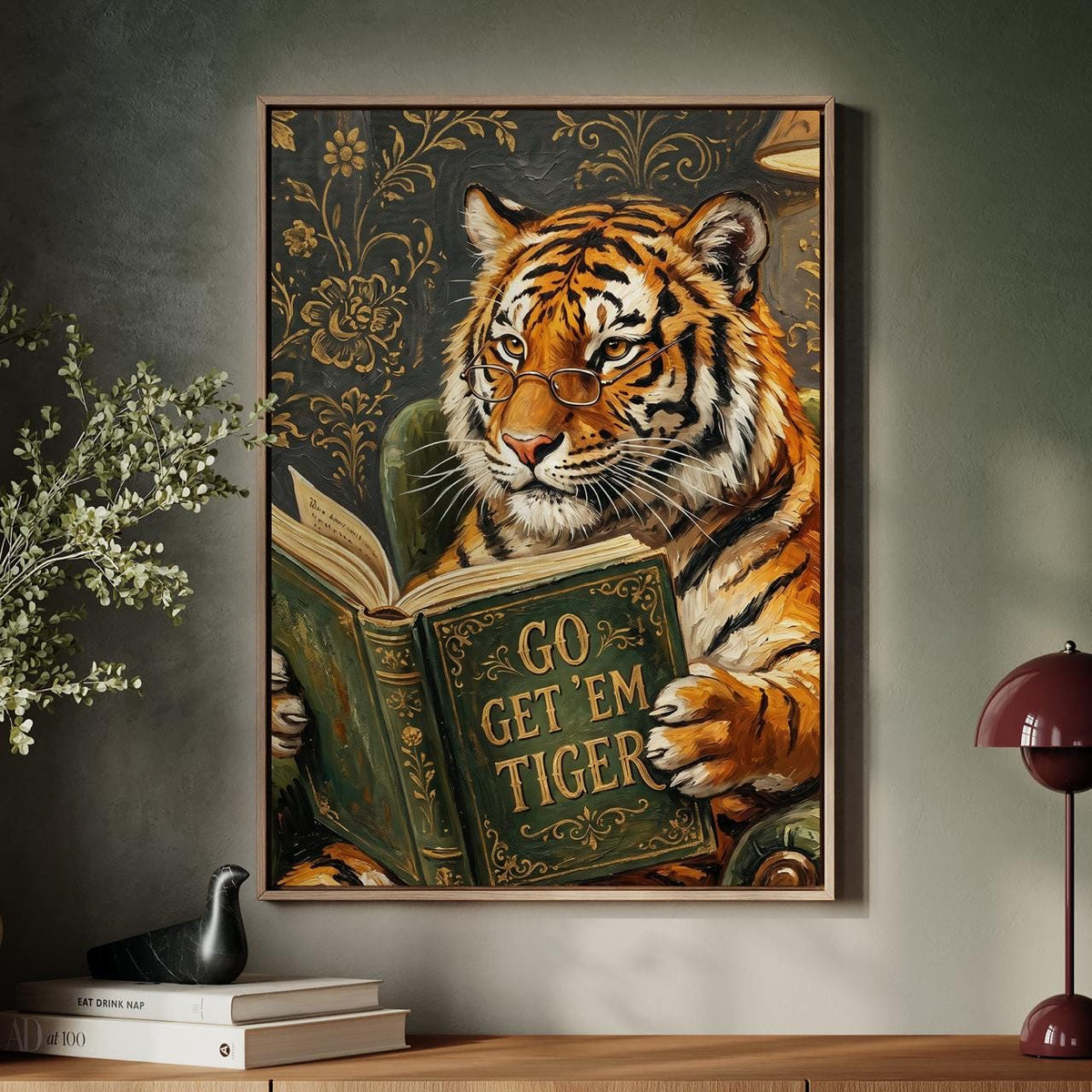 Motivational Tiger Reading Print, Humorous Bookworm Wall Art, Library Office Study Decor, Inspirational Animal Poster, A