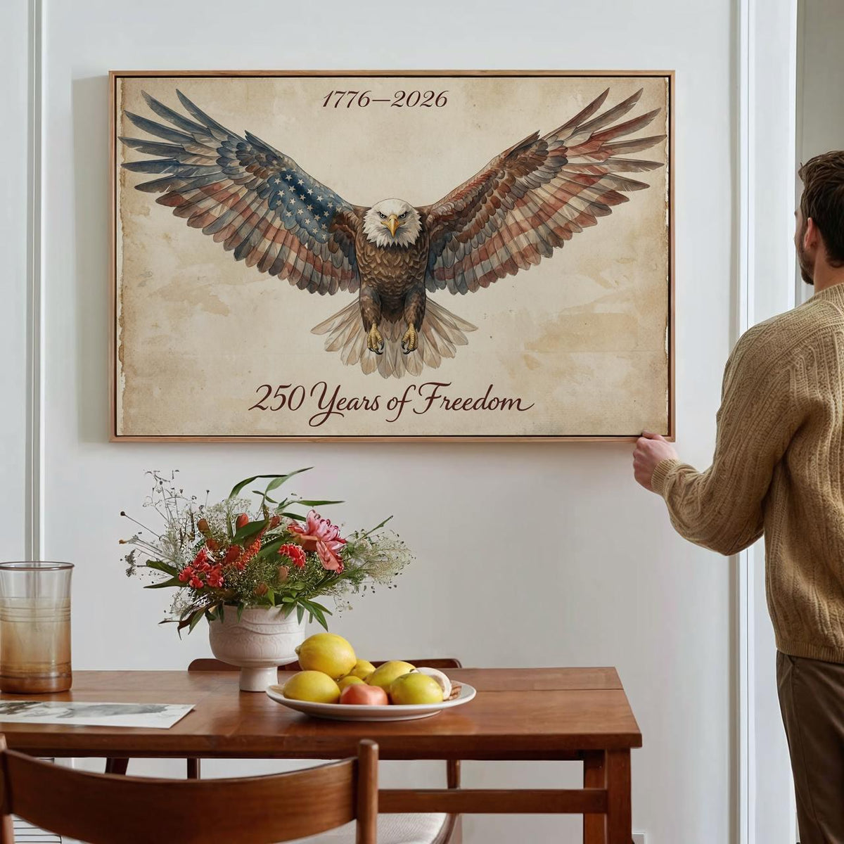 USA 250 anniversary Bald Eagle Wall Art, 1776-2026 Semiquincentennial, Patriotic Eagle Decor, America 250 Wall Art for H