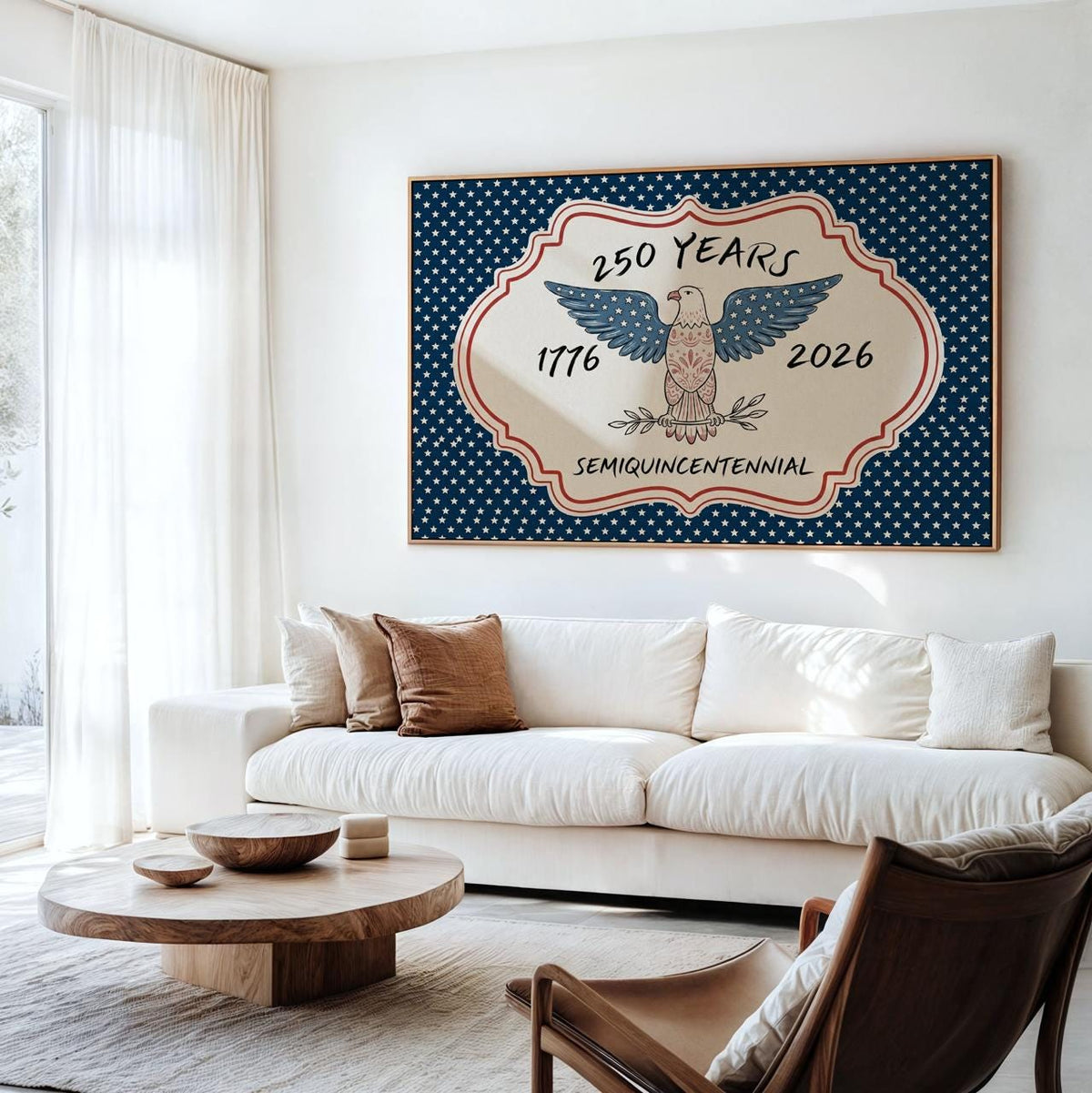 1776-2026 Semiquincentennial Bald Eagle Wall Art, 250 Years of Freedom, Stars and Stripes Poster, Independence Print, Vi