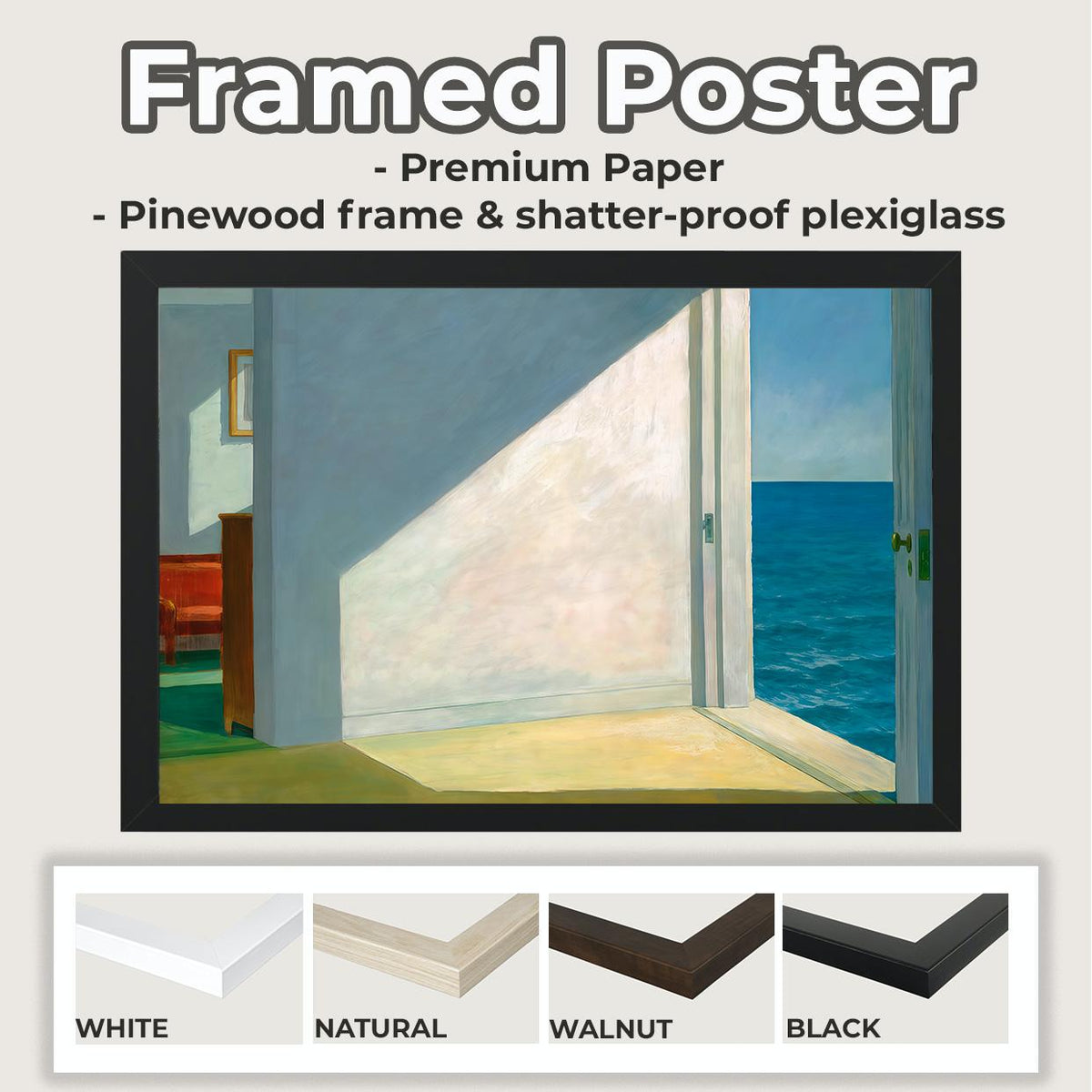 Edward Hopper, Rooms by the Sea (1951) - Framed Canvas Print, Minimalist Seaside Interior, Large Wall Decor