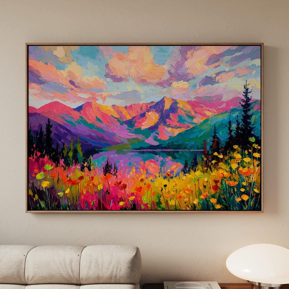 Rocky Mountains Wildflower Field Print, Abstract Mountain Canvas, Impressionist Floral Wall Art, ART294
