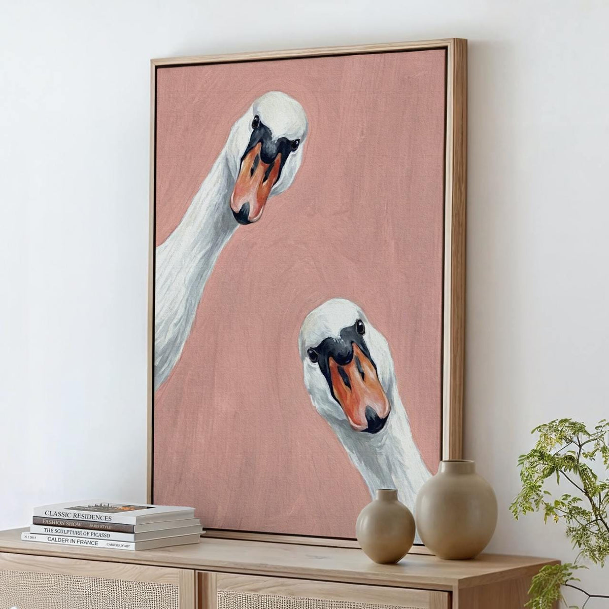 Minimalist Goose Duo Print, Funny Farmhouse Wall Art, Sage Pink Animal Decor, Minimalist Print ART376