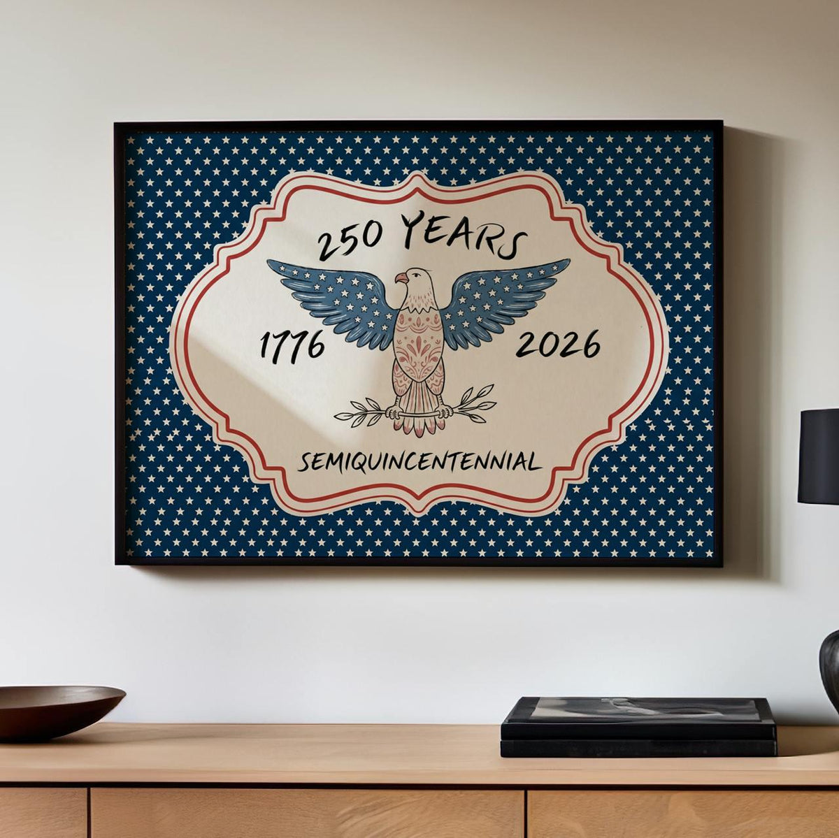 1776-2026 Semiquincentennial Bald Eagle Wall Art, 250 Years of Freedom, Stars and Stripes Poster, Independence Print, Vi