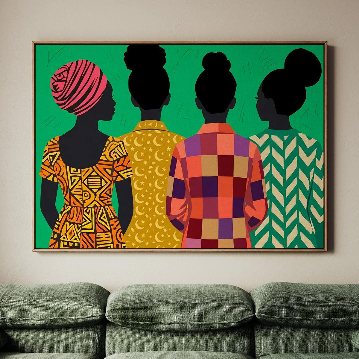 Modern Afro Female Figure Art Print, Afrocentric Boho Folk Art, Abstract Shapes, Maximalist Cultural Wall Decor, ART397