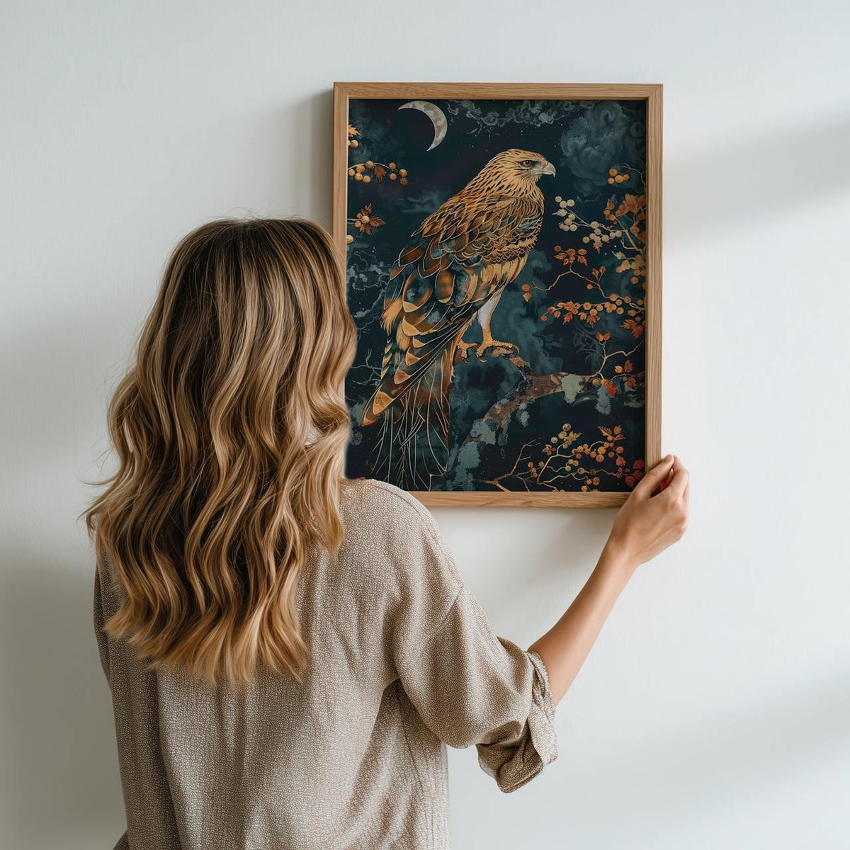 Hawk William Morris Wall Art Print or Canvas, Vintage Bird Of Prey Gift, Cottagecore Dark Academia Decor, Mid Century Bo