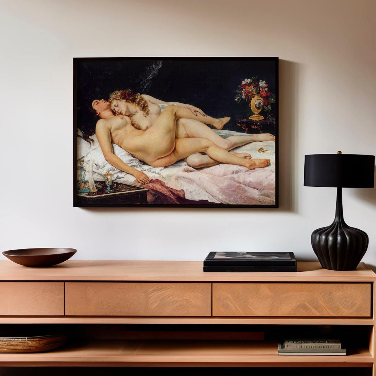 Gustave Courbet - The Sleepers, Le Sommeil. Sensual bedroom wall art, Lesbian Art, Couple canvas art, Living room wall a