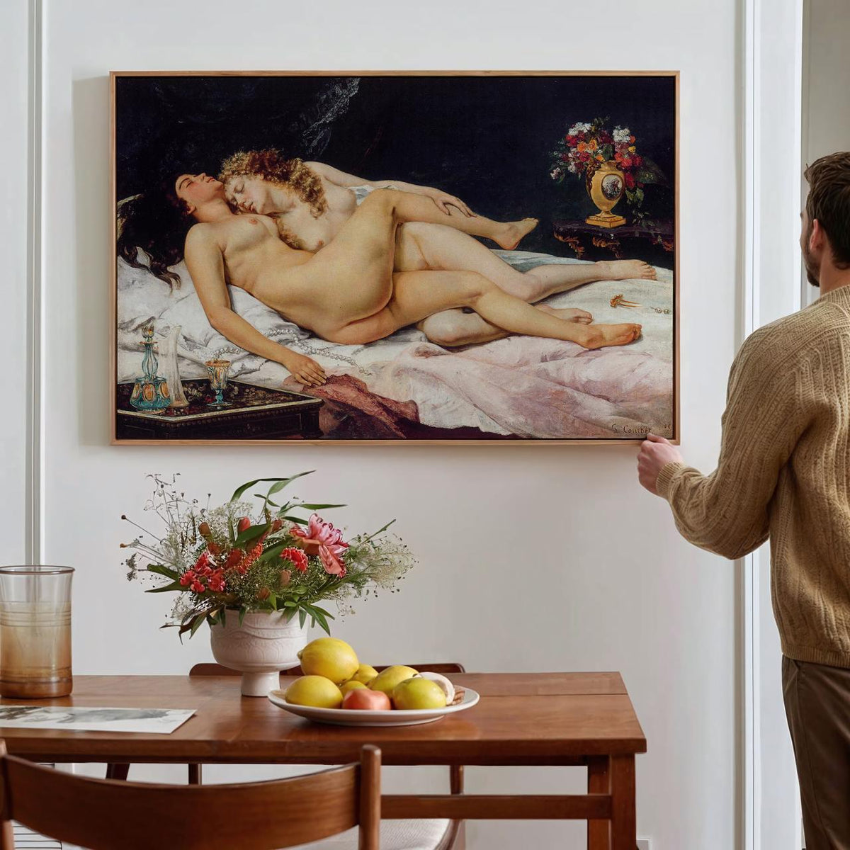 Gustave Courbet - The Sleepers, Le Sommeil. Sensual bedroom wall art, Lesbian Art, Couple canvas art, Living room wall a