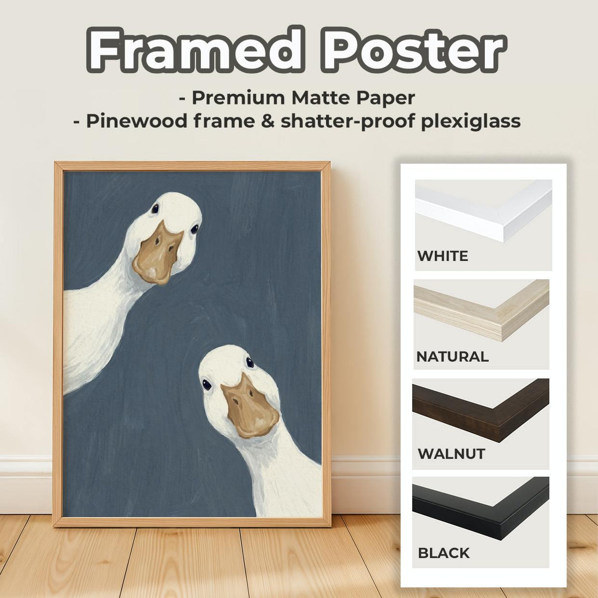 Goose Duo Poster, Minimalist Animal Wall Art, Funny Farmhouse Decor Print in Sage Blue, ART376