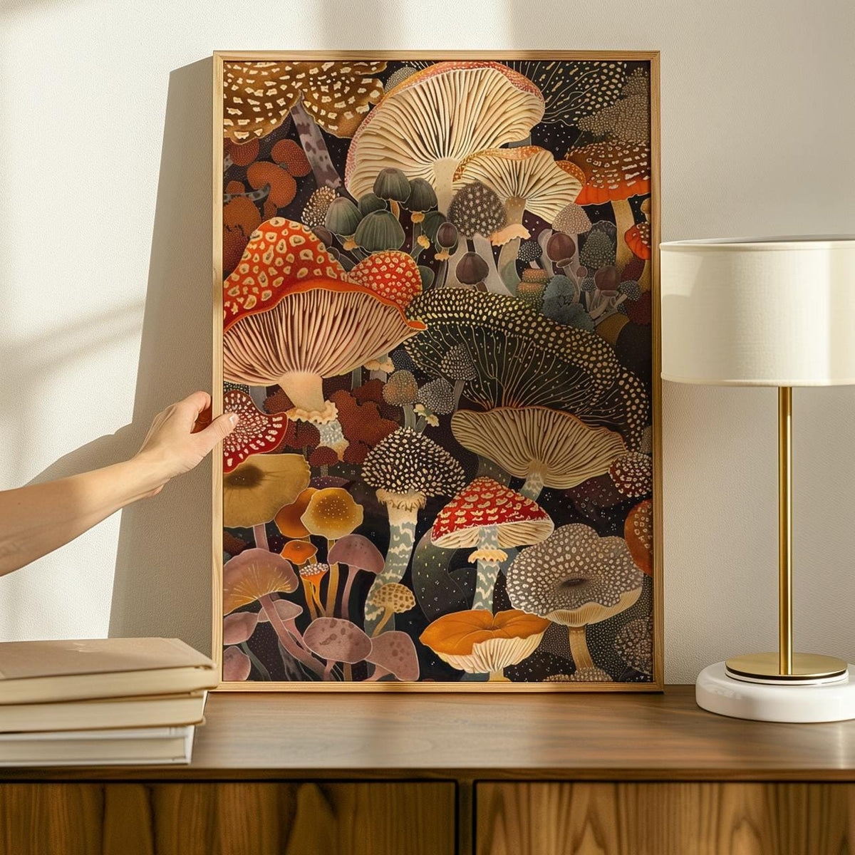Botanical Mushroom Wall Art, Framed Canvas Print for Kitchen Decor, Rustic Earthy Fungi Artwork, Nature Inspired Gift, A