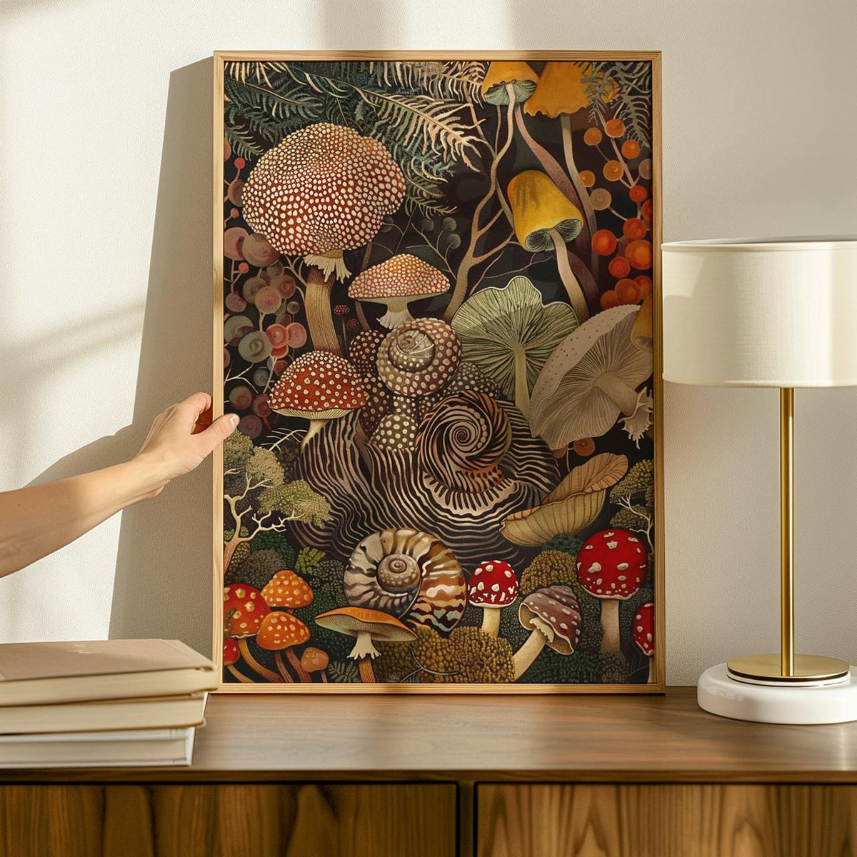 Mushroom Botanical Wall Art Print, Framed Kitchen Decor, Rustic Nature Inspired Fungi Artwork, Gift for Mushroom Lover,