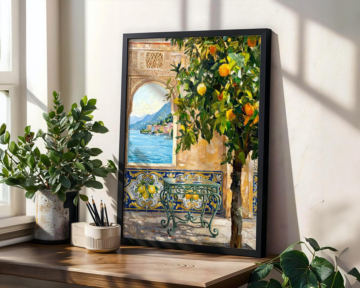Moroccan Wall Decor, Mediterranean Courtyard Art Print with Orange Tree, Vibrant Moroccan Inspired Wall Art, Exotic Pati