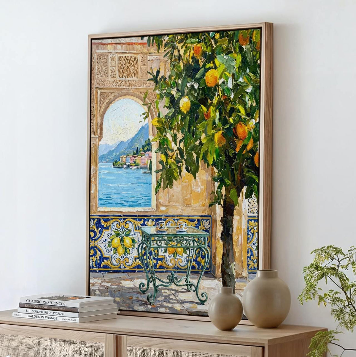 Moroccan Wall Decor, Mediterranean Courtyard Art Print with Orange Tree, Vibrant Moroccan Inspired Wall Art, Exotic Pati