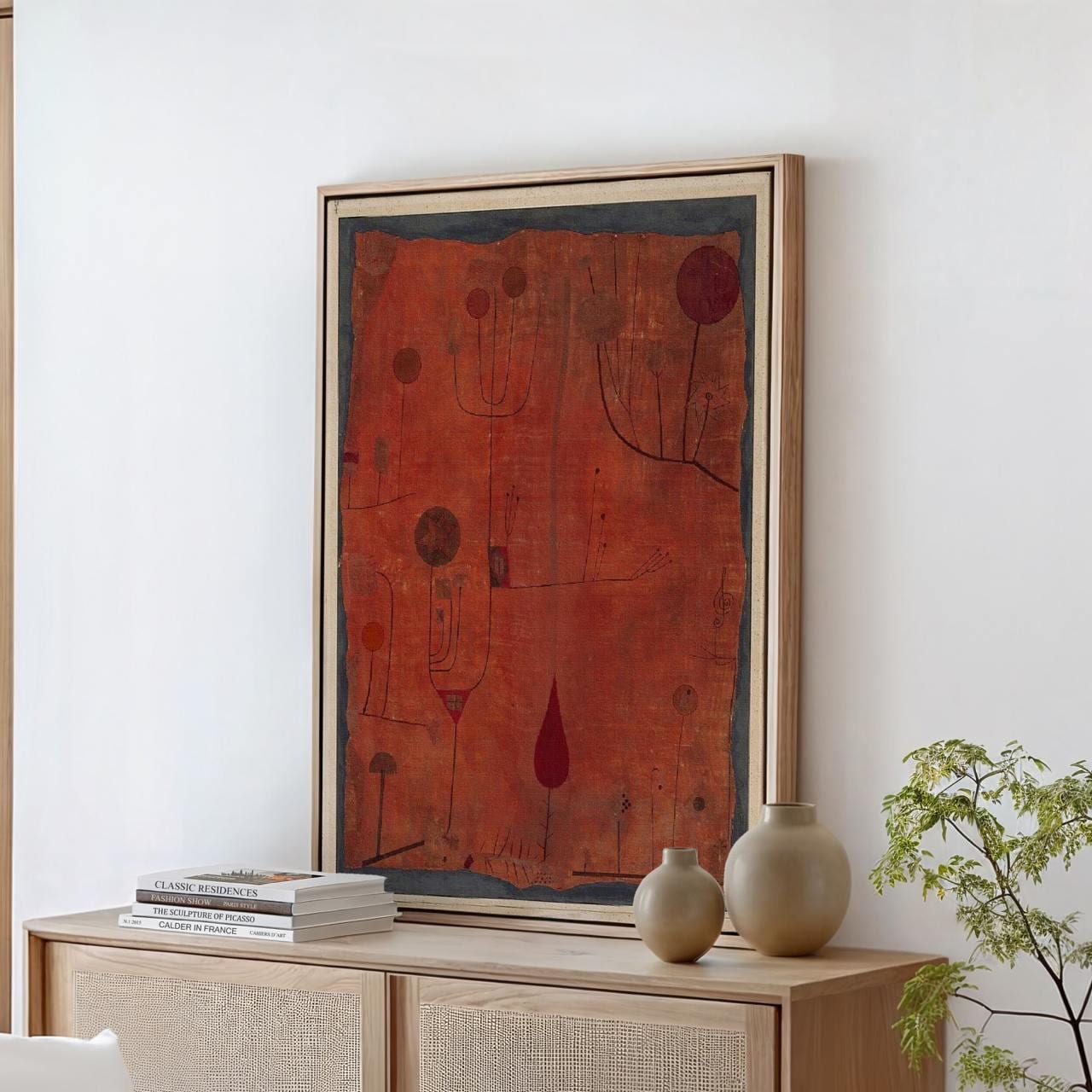 Paul Klee, Fruits on Red - abstract wall art, modern still life print, giclee canvas, Bauhaus decor, red contemporary po