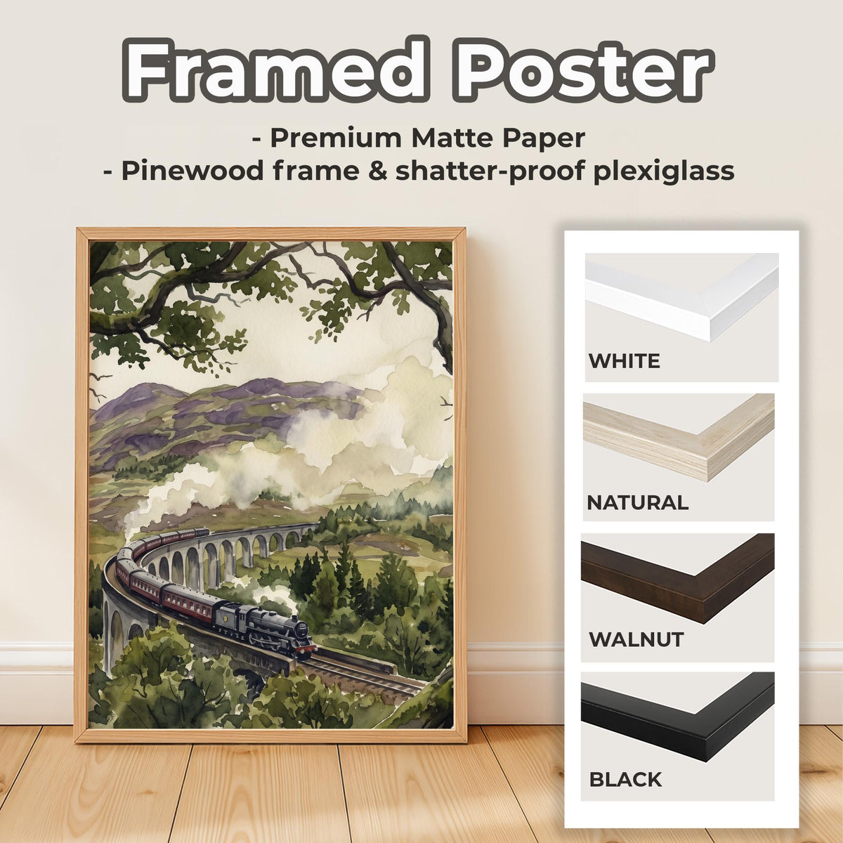 Glenfinnan Viaduct Art Print, Scottish Highlands Watercolor Landscape, Scenic Scotland Travel Wall Art for Home Decor, A