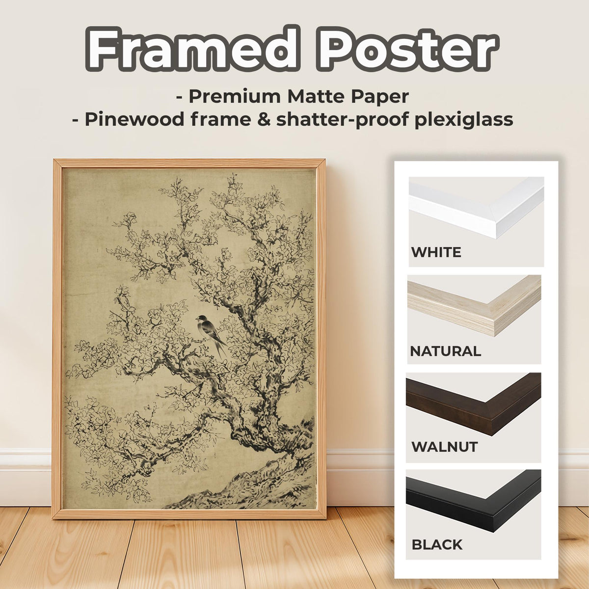 Minimalist Sage Green Cherry Blossom Print, Vintage Japanese Ink Sketch Wall Art, Antique Botanical Nature Poster, Flora