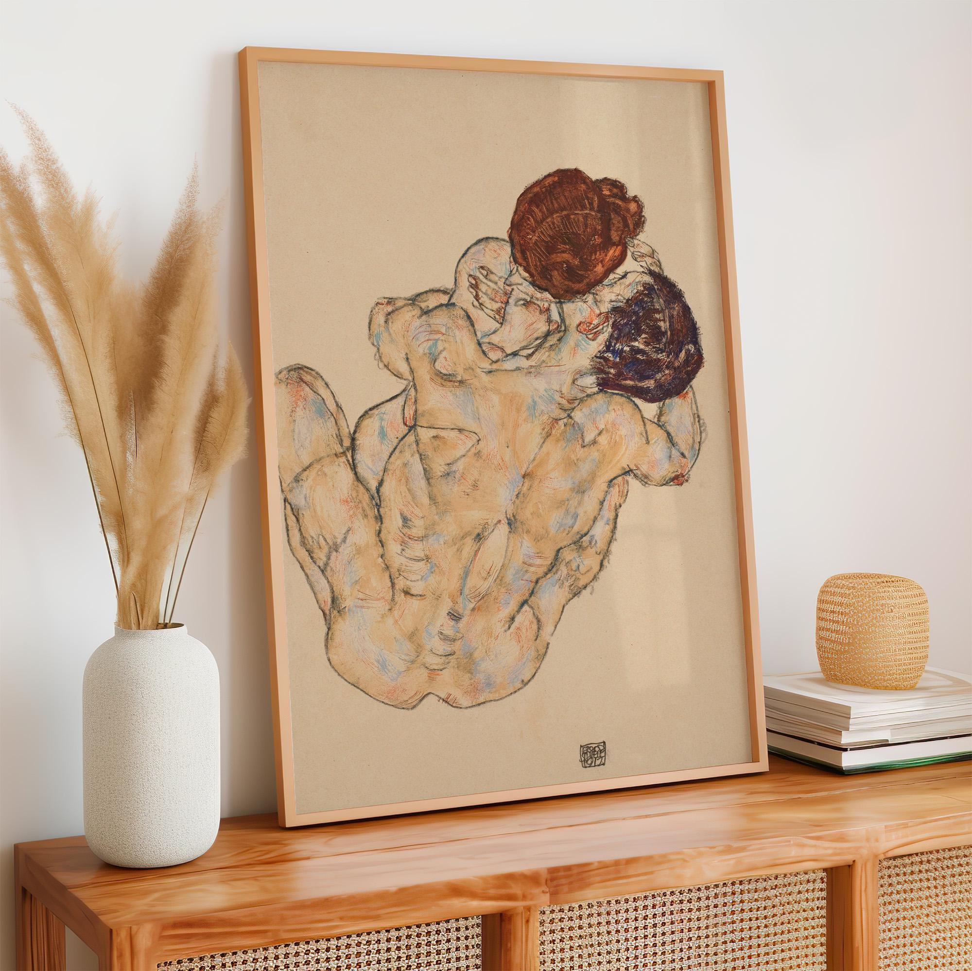 Egon Schiele, Man and Woman - 1917 Expressionist Embrace Print, Austrian Modernism Wall Art, Lovers Figure Poster, Vinta