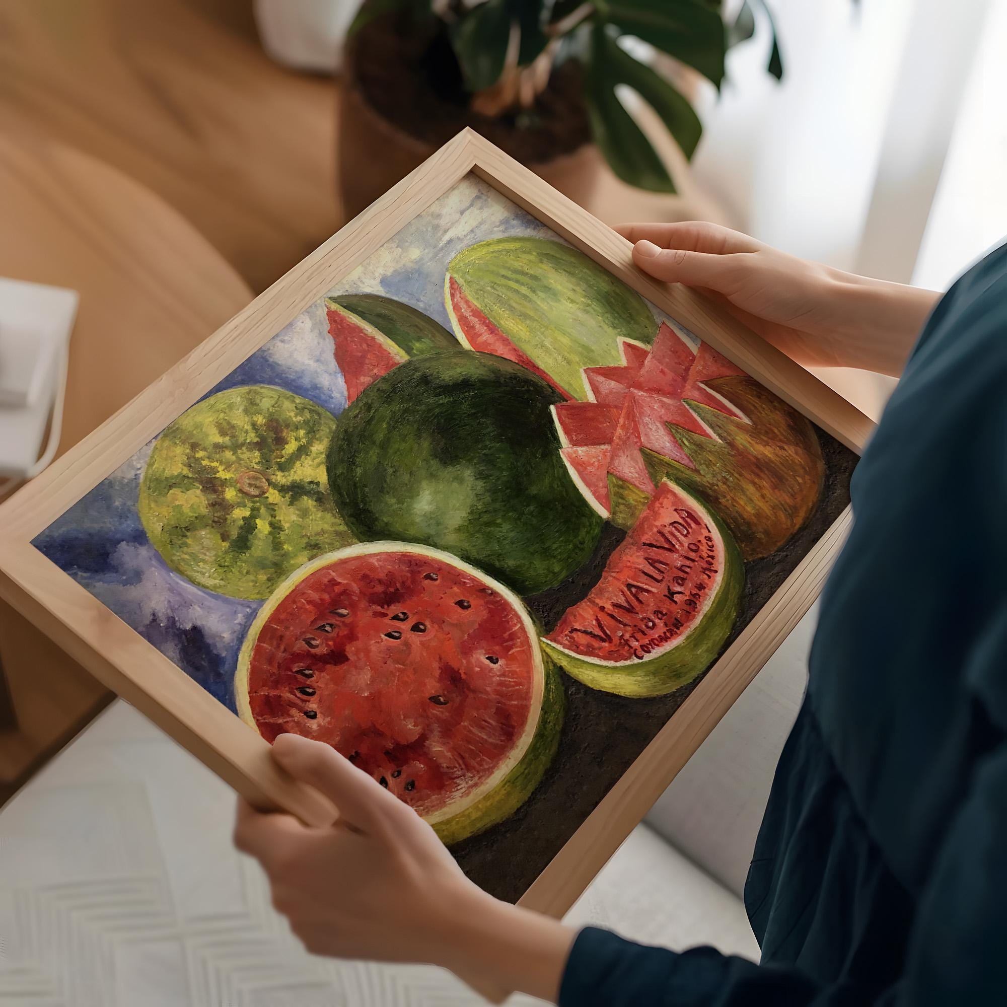 Frida Kahlo, Viva la Vida - 1954 Watermelon Still Life Print, Mexican Folk Art Wall Art, Bold Color Poster, Vintage Deco