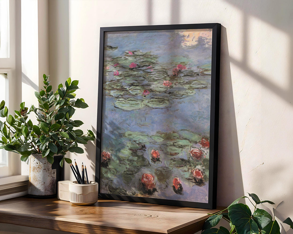 Claude Monet, Water Lilies Vertical - Impressionist Pond Print, French Garden Wall Art, Serene Floral Poster, Blue and G