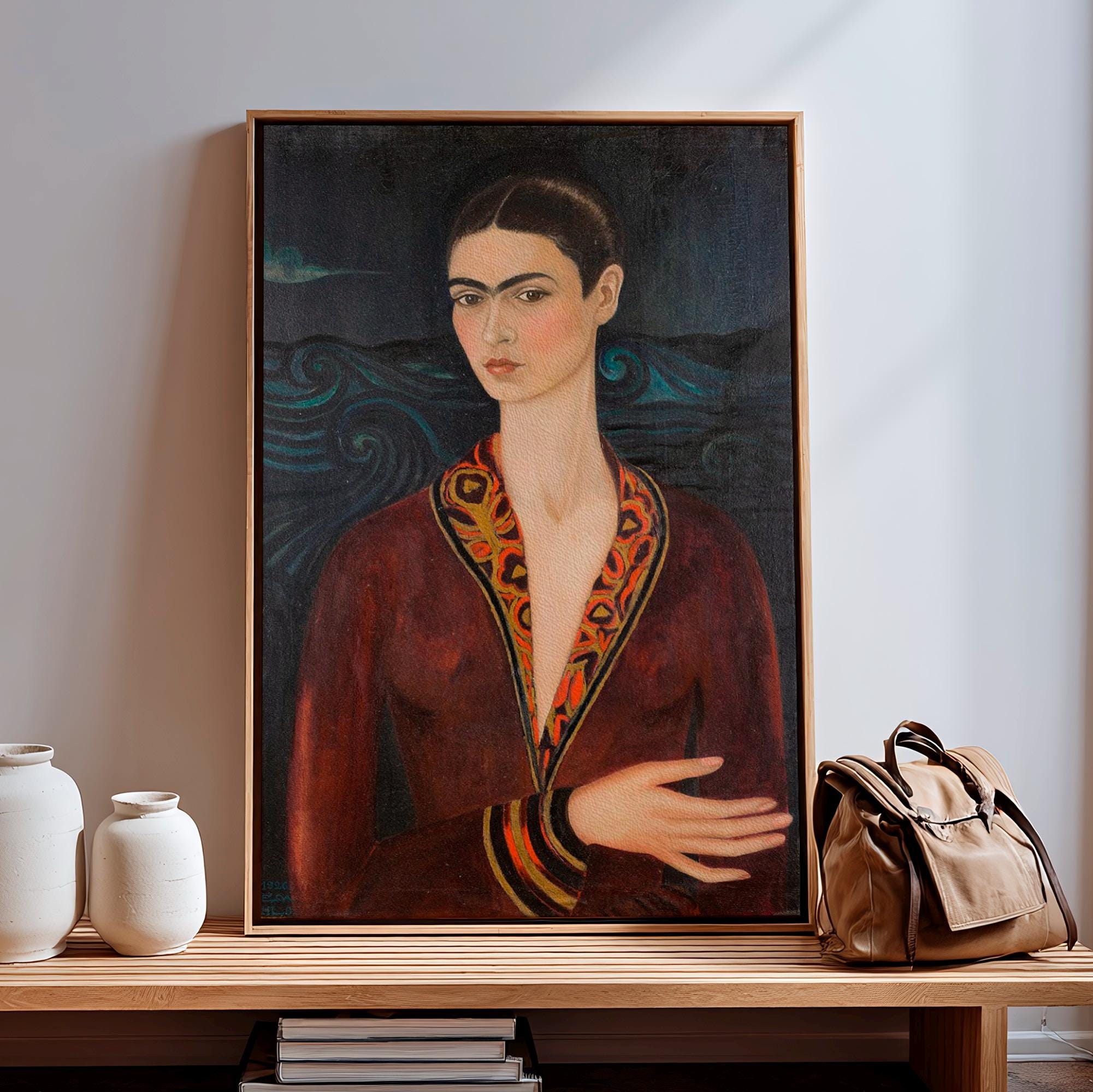 Frida Kahlo, Self-Portrait in a Velvet Dress - 1926 Surreal Self Portrait Print, Mexican Wall Art, Dark Romantic Poster,