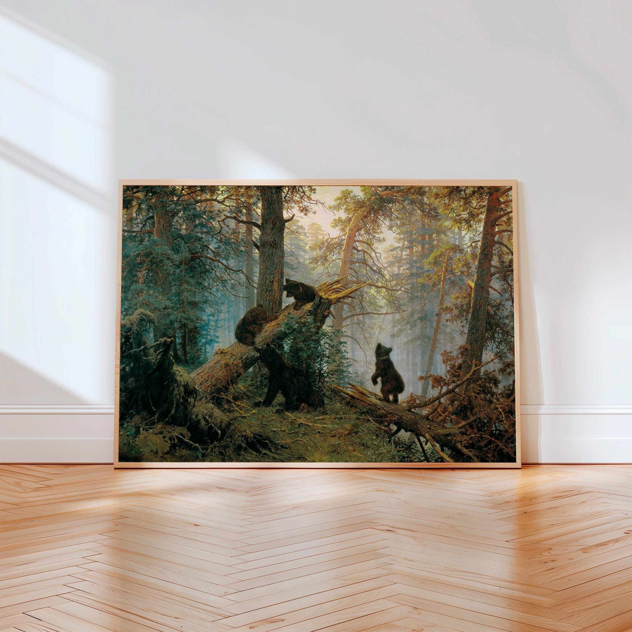 Ivan Shishkin, Morning in a Pine Forest - 1889 Forest Landscape Print, Russian Bear Cubs Wall Art, Classic Woodland Post