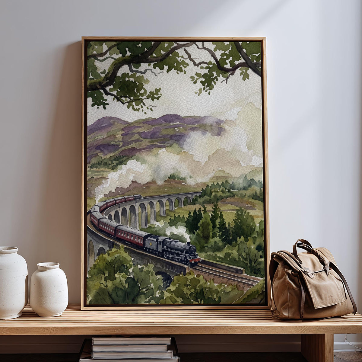 Glenfinnan Viaduct Art Print, Scottish Highlands Watercolor Landscape, Scenic Scotland Travel Wall Art for Home Decor, A