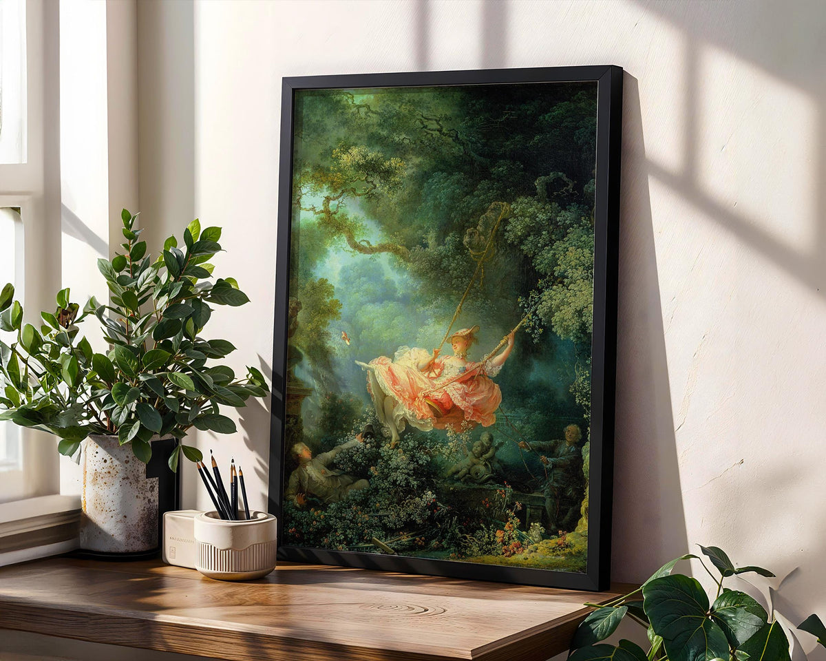 Joean Honoré Fragonard - The Swing. Beautiful girl poster print, Sensual painting, Bedroom decor, Canvas reproduction, L