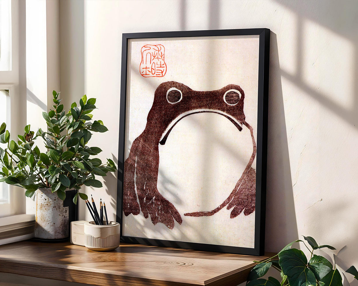 Matsumoto Hoji, Frog - 1814 Japanese Woodblock Print, Minimalist Animal Wall Art, Zen Frog Poster, Vintage Japanese Deco