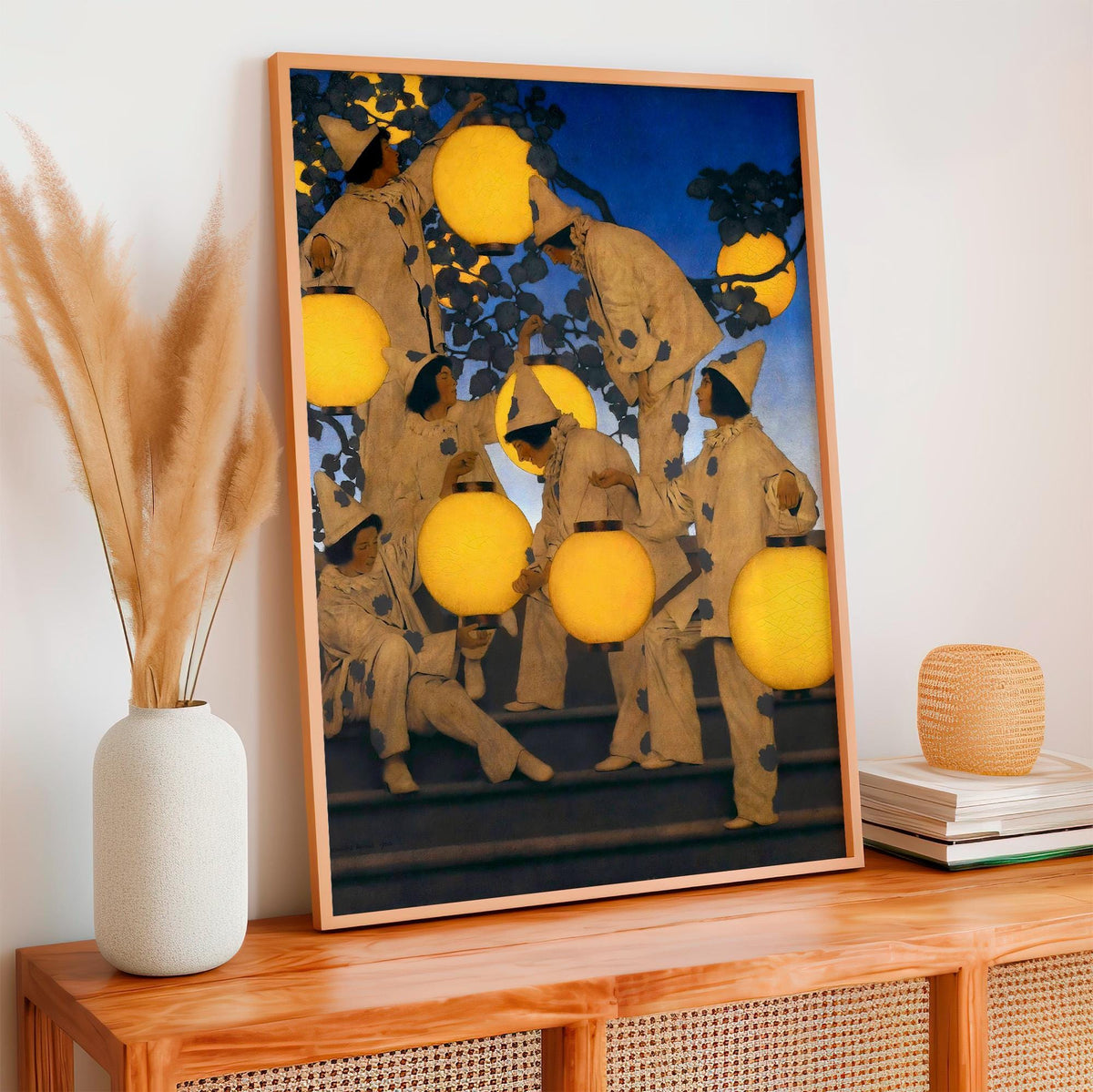 Maxfield Parrish, The Lantern Bearers - 1908 Fantasy Night Print, Luminous Lantern Wall Art, Parrish Blue Poster, Classi
