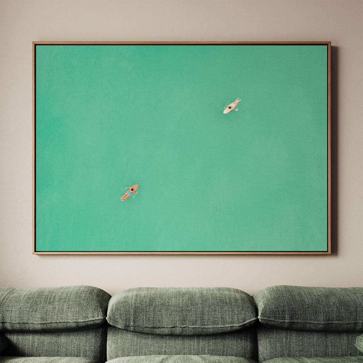 Green Abstract Swimming Art, Two Girls Painting, Modern Figure Wall Art with Expressive Movement and Contemporary Green