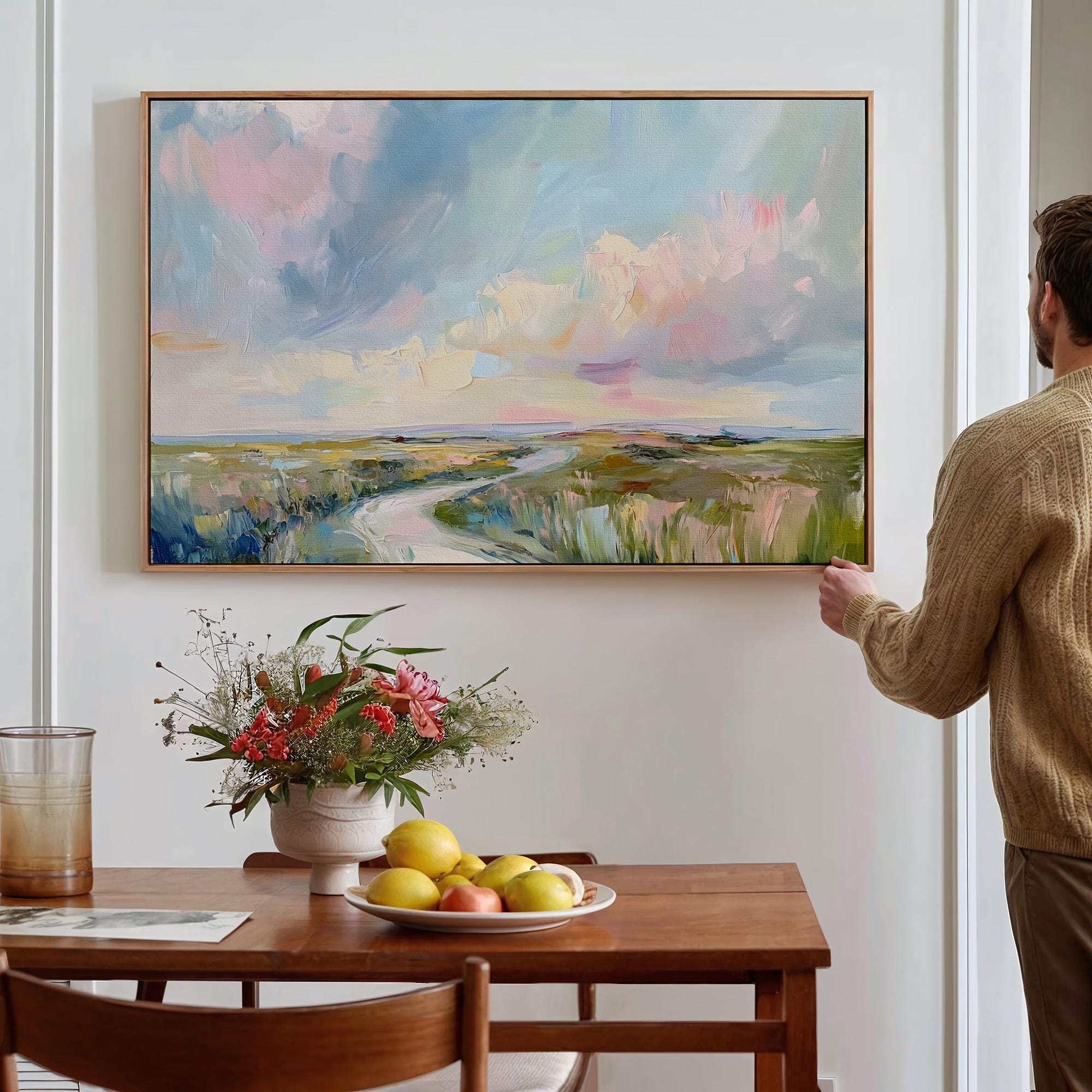 Art Lowcountry Painting Print, Marsh and Sky Landscape Decor, Coastal Grandmother Wall Art with Rich Brushstrokes and Pa
