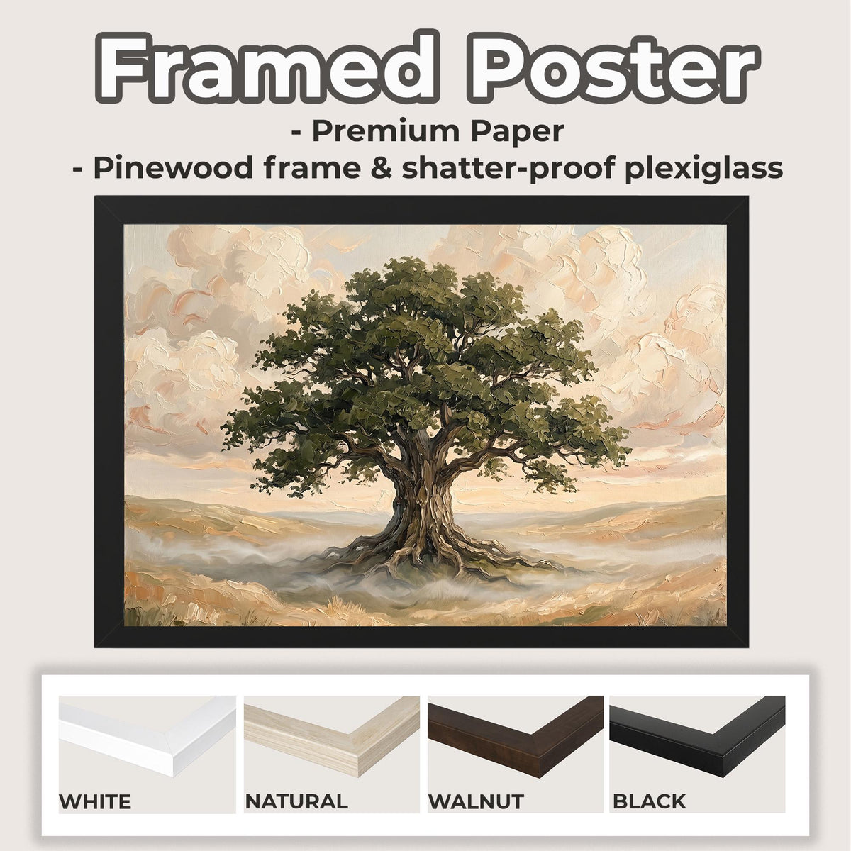 Majestic Oak Landscape Art, Large Framed Canvas Print, Tree Painting, Nature Canvas Wall Art, Contemporary Decor,ART197
