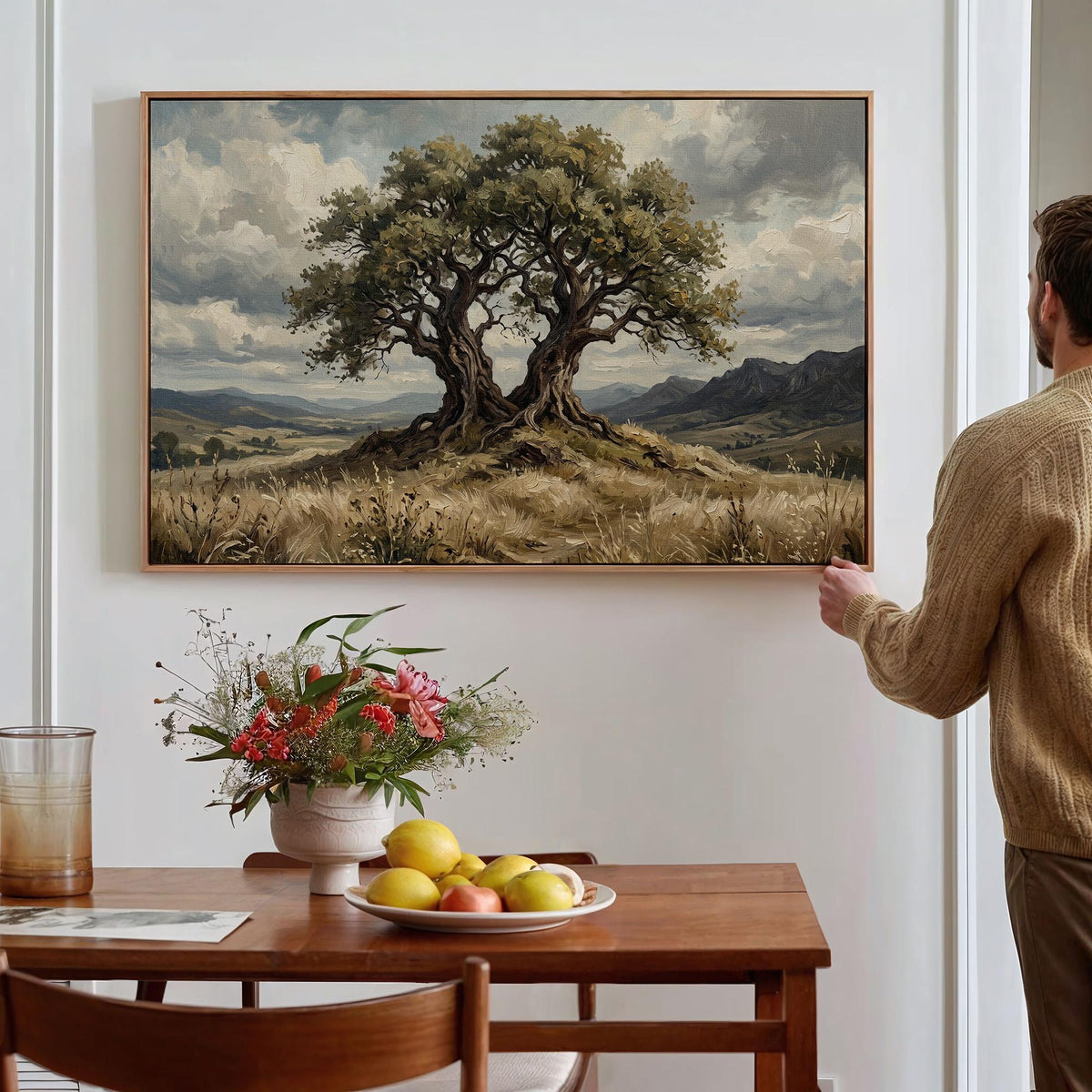 Large Oak Tree Canvas Print, Framed Nature Landscape Art, Contemporary Wall Decor, Ready to Hang Gift Idea,ART197
