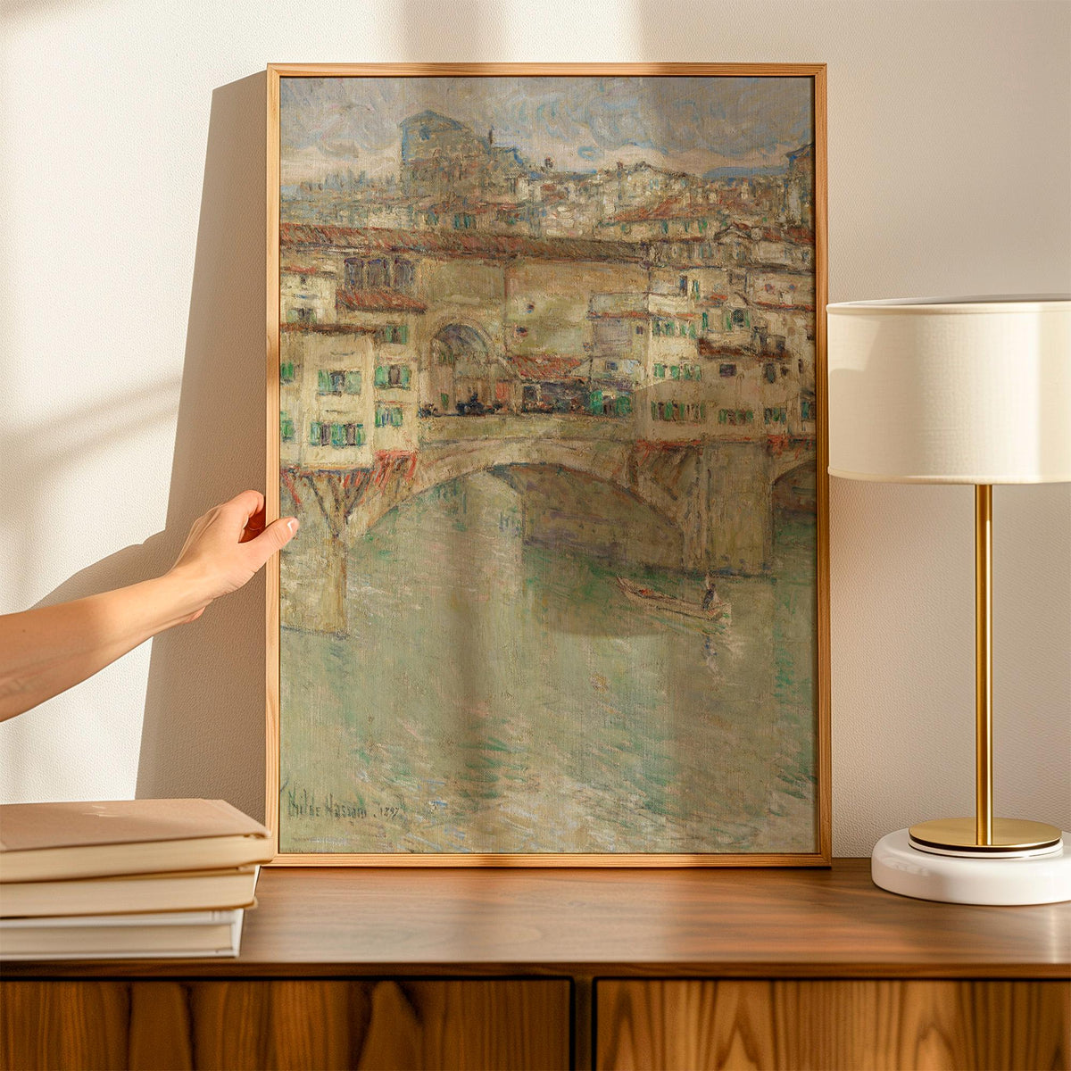 Childe Hassam, Ponte Vecchio - 1897 Impressionist Bridge Print, Florence Wall Art, Italian Landscape Poster, American Im