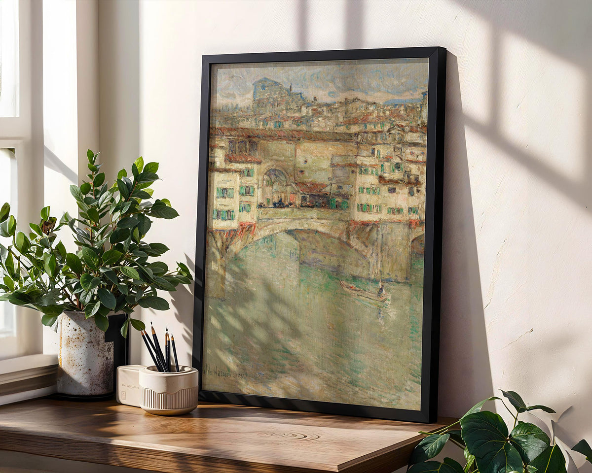 Childe Hassam, Ponte Vecchio - 1897 Impressionist Bridge Print, Florence Wall Art, Italian Landscape Poster, American Im