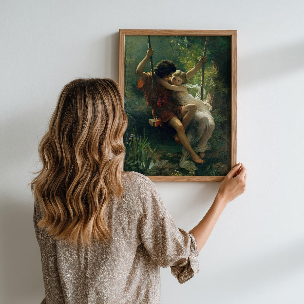 Pierre-Auguste Cot, Springtime - 1873 Romantic Academic Print, Lovers on Swing Wall Art, Arcadian Garden Poster, Classic