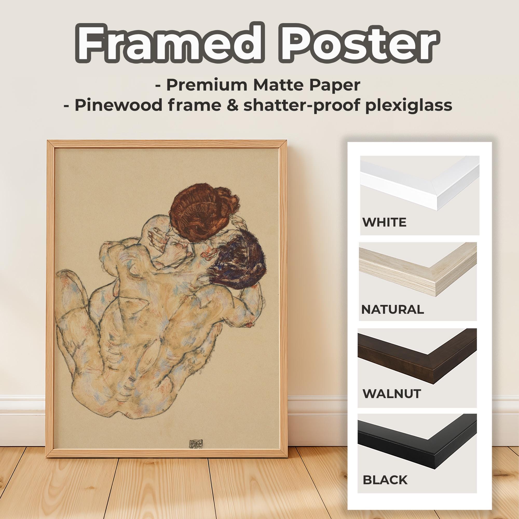 Egon Schiele, Man and Woman - 1917 Expressionist Embrace Print, Austrian Modernism Wall Art, Lovers Figure Poster, Vinta