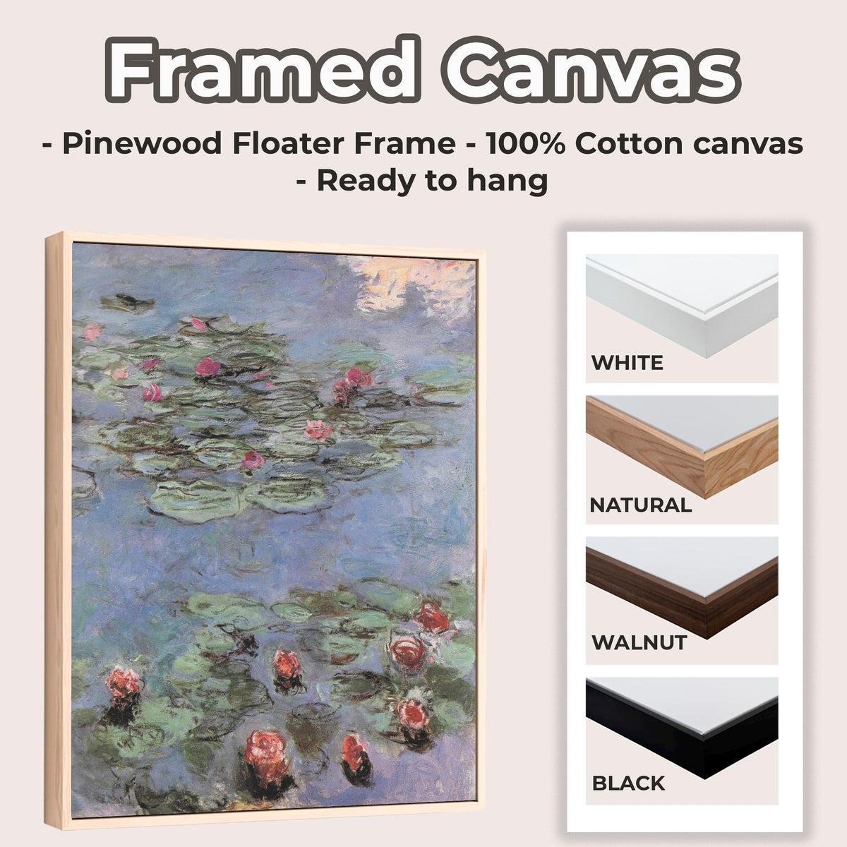 Claude Monet, Water Lilies Vertical - Impressionist Pond Print, French Garden Wall Art, Serene Floral Poster, Blue and G