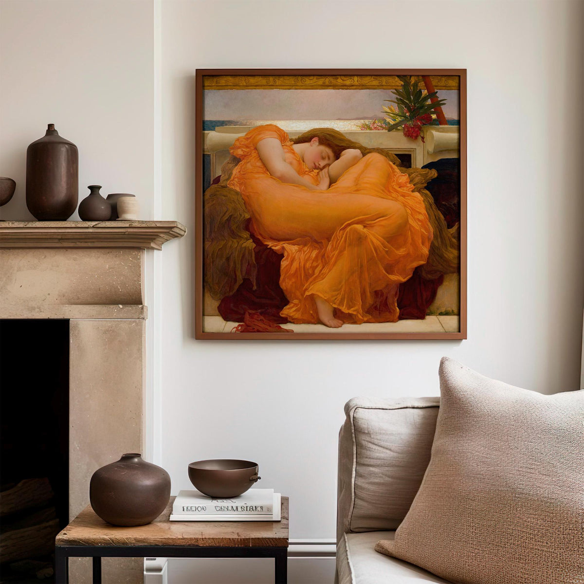 Frederic Leighton, Flaming June - 1895 Victorian Masterpiece Print, Sleeping Woman Wall Art, Orange Aesthetic Poster, Cl