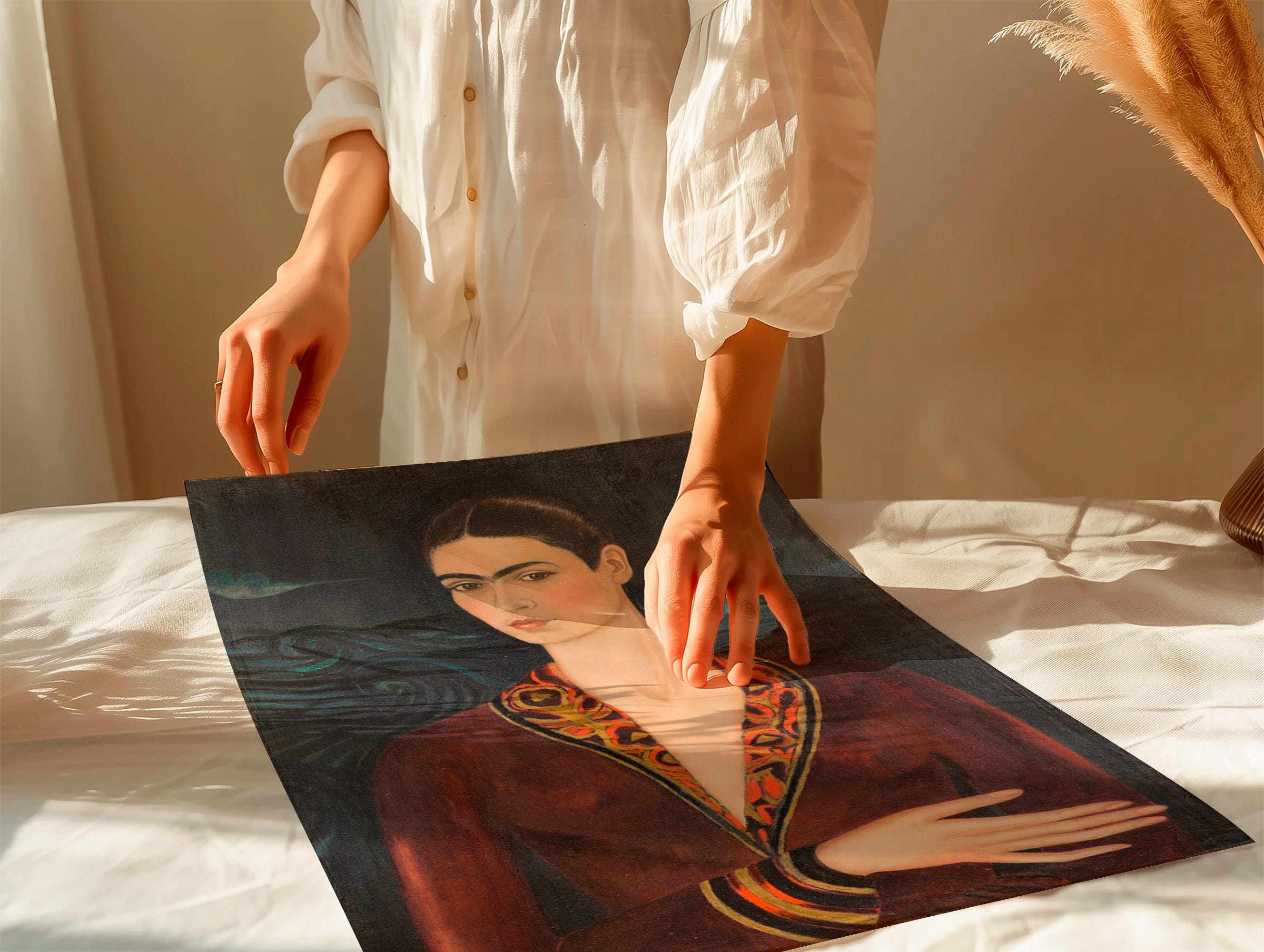 Frida Kahlo, Self-Portrait in a Velvet Dress - 1926 Surreal Self Portrait Print, Mexican Wall Art, Dark Romantic Poster,