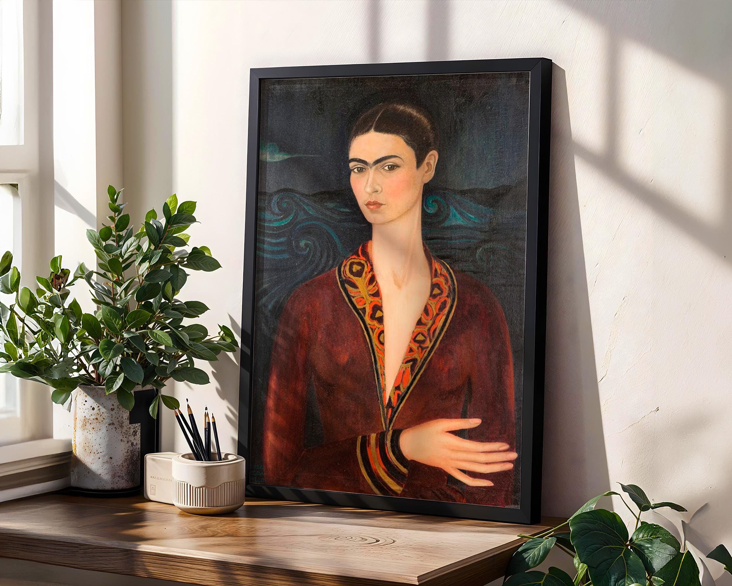 Frida Kahlo, Self-Portrait in a Velvet Dress - 1926 Surreal Self Portrait Print, Mexican Wall Art, Dark Romantic Poster,
